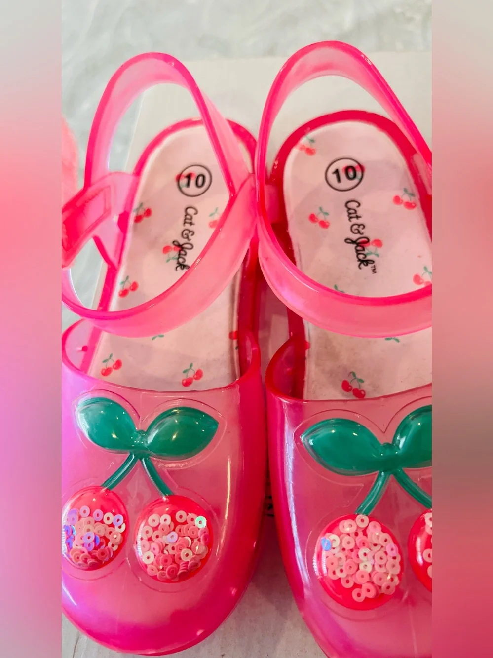 Cat & Jack Girls' Pink Cherry Jelly Sandals size 10 girls